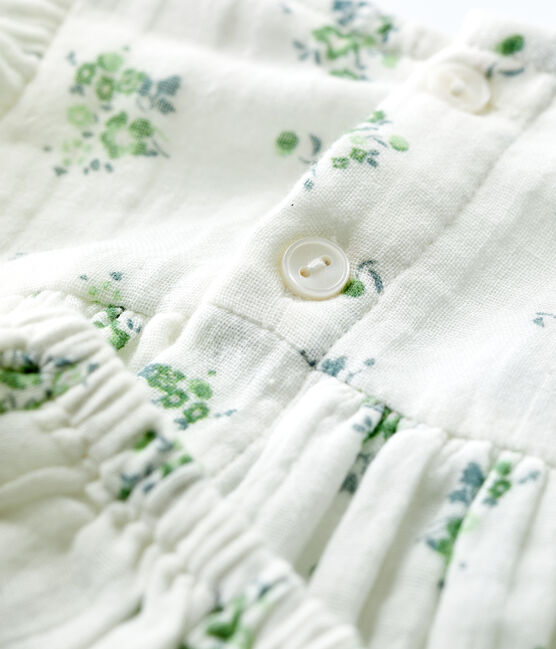 Babykleid mit Bloomers aus Bio-Baumwollgaze mit Blumenmuster weiss MARSHMALLOW/weiss MULTICO
