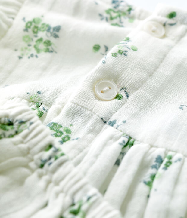 Babykleid mit Bloomers aus Bio-Baumwollgaze mit Blumenmuster weiss/vielfarbig