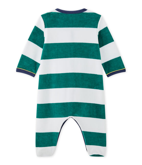 Gestreifter Baby-Jungen-Strampler aus Nicki grün OLIVIER/weiss ECUME