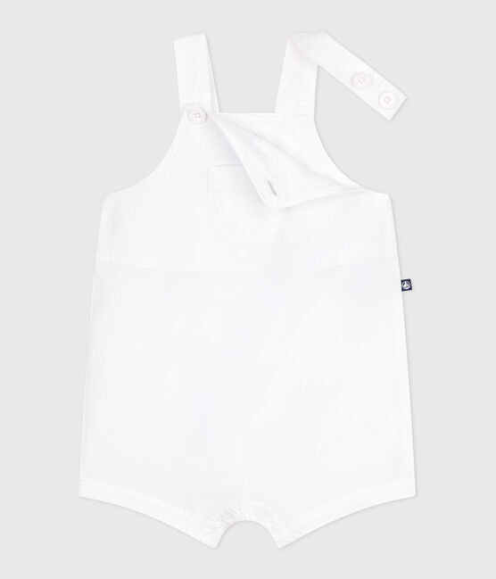Kurzbeinige Baby-Latzhose aus einfarbiger Baumwolle weiss ECUME