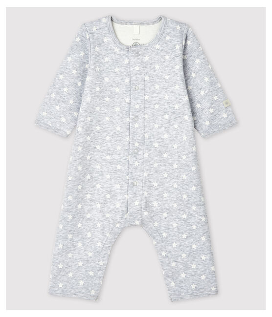 Fußloser Baby-Bodyjama aus Bio-Baumwolle  grau POUSSIERE/weiss MARSHMALLOW