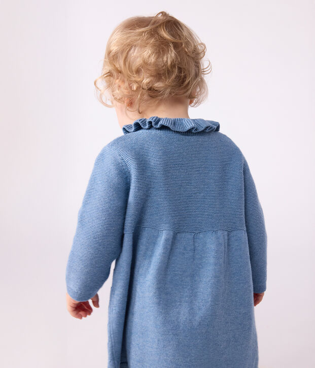 Baby-Kleid aus einfarbiger Wolle und Baumwolle blau