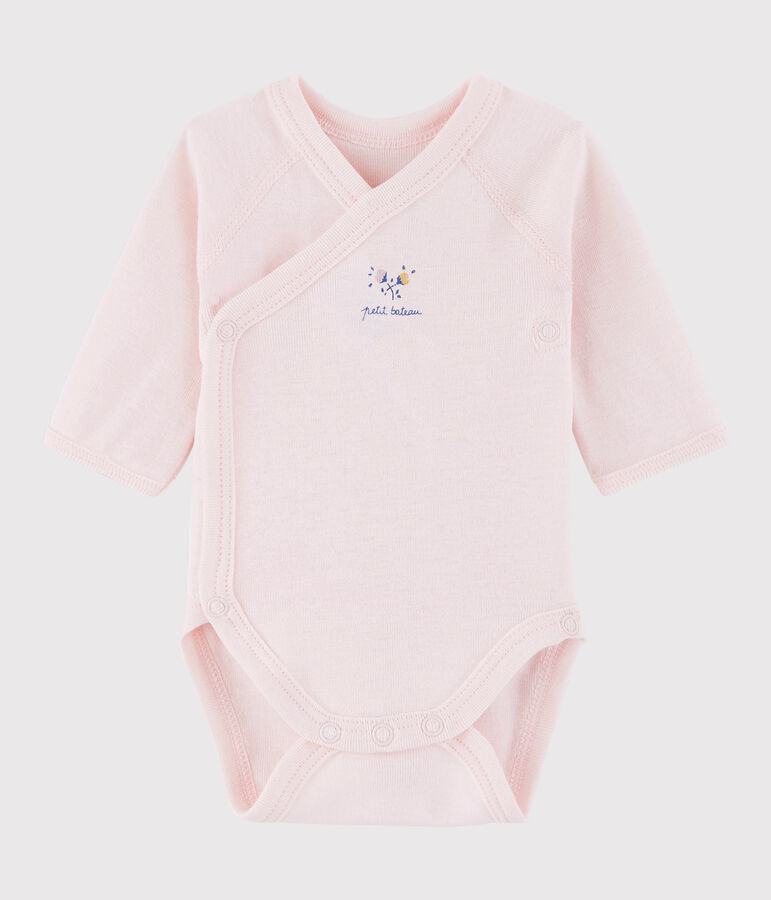 Lang&auml;rmeliger Baby-Body in Wickelform M&auml;dchen rosa