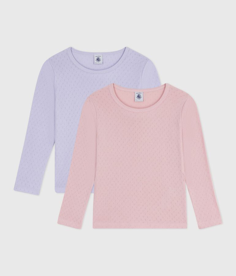 Set lang&auml;rmeliger Kinder-T-Shirts aus Baumwolle mit Lochstickerei vielfarbig