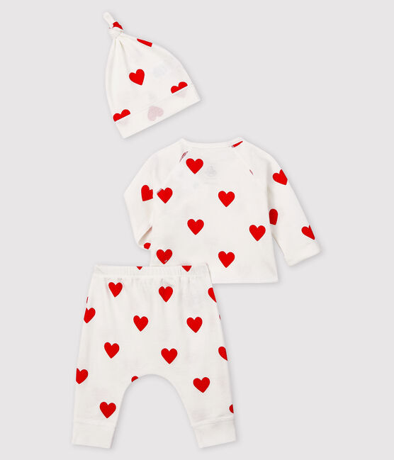 Baby-Geschenk-Set aus Bio-Baumwolle mit roten Herzen weiss MARSHMALLOW/rot TERKUIT