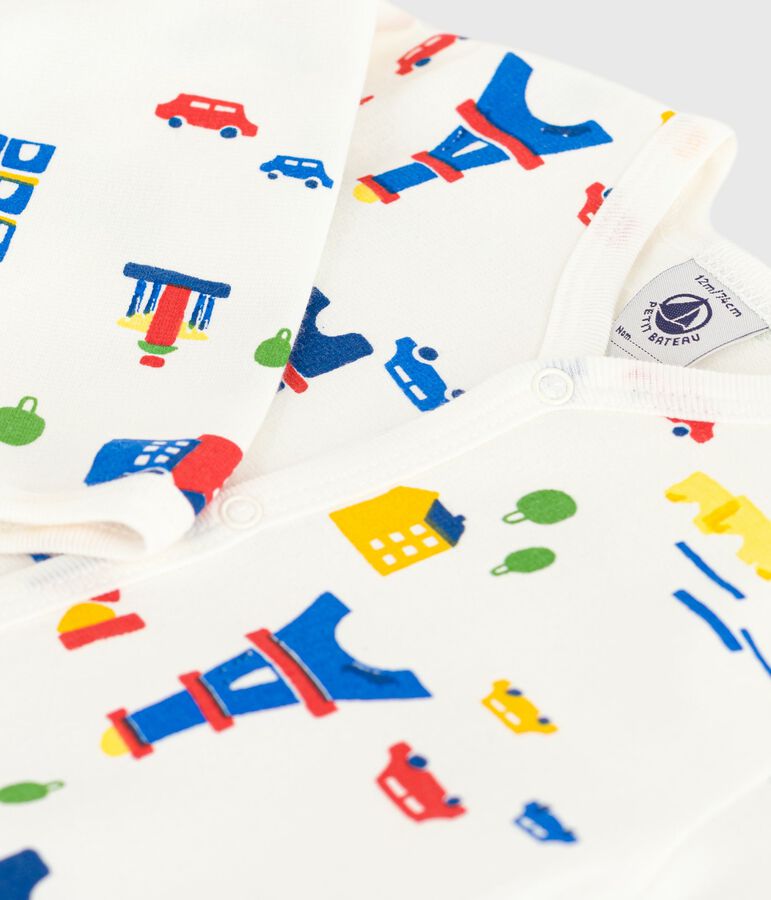 Strampler mit Kragen aus aufgerautem Molton Paris-Motiv weiss/vielfarbig