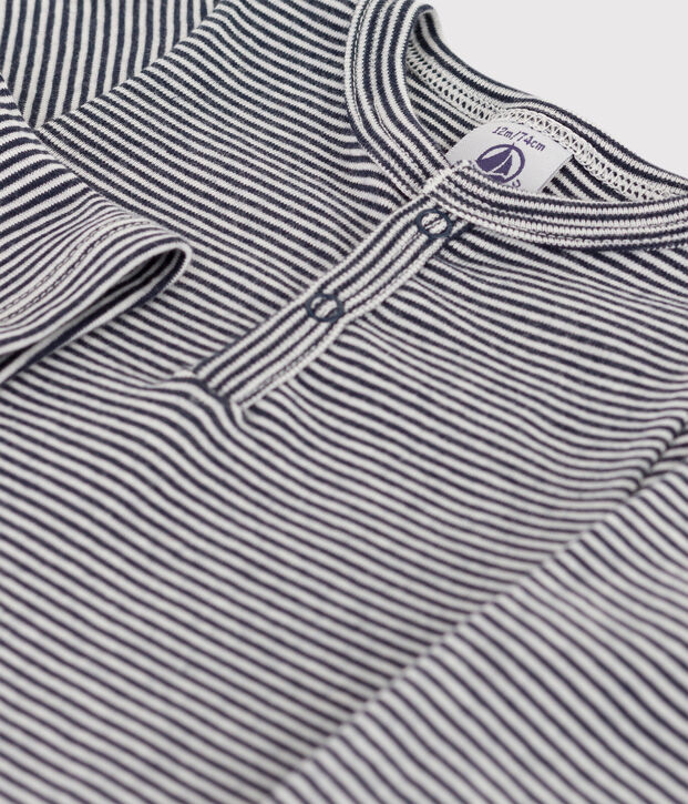 Lang&auml;rmeliger gestreifter Baby-Body aus Baumwolle mit Tunikaausschnitt blau/weiss