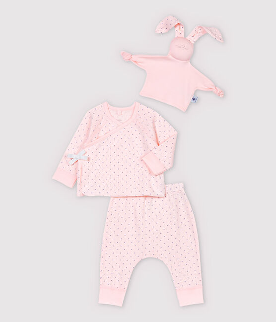 Dreiteiliges Baby-Set aus Bio-Baumwolle für Mädchen rosa FLEUR/blau EDNA