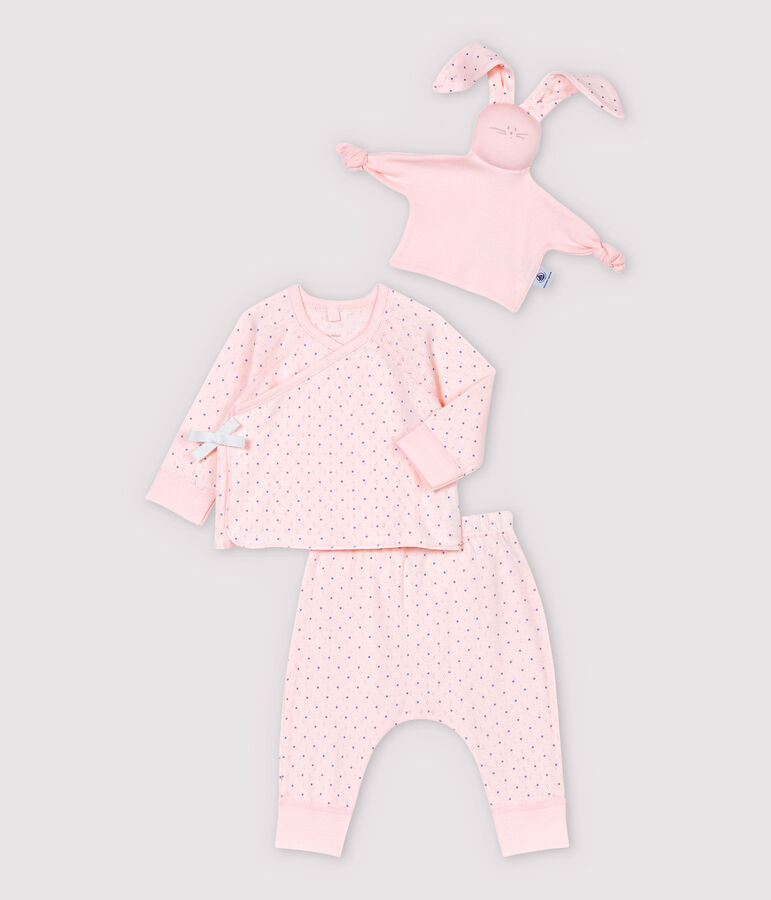Dreiteiliges Baby-Set aus Bio-Baumwolle f&uuml;r M&auml;dchen rosa/blau