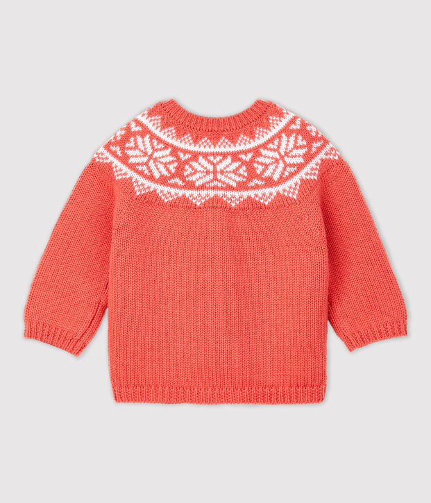 Baby-Cardigan aus 100 % Wolle. orange/weiss