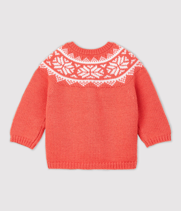 Baby-Cardigan aus 100 % Wolle. orange OURSIN/weiss MARSHMALLOW