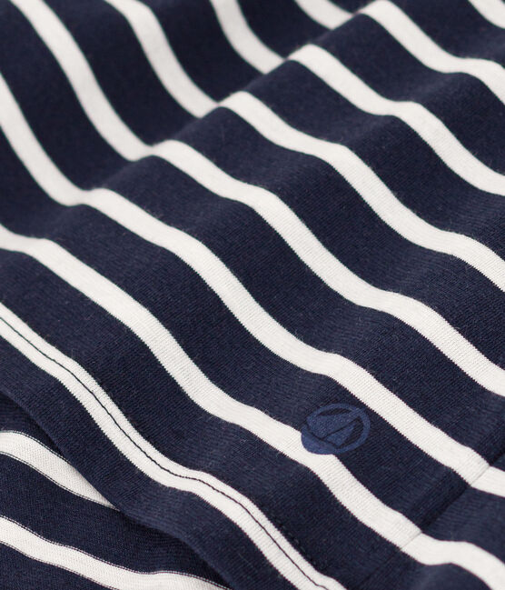 Langärmeliges Damen-T-Shirt "Le Droit" mit V-Ausschnitt aus feinem Jersey blau SMOKING/weiss MARSHMALLOW