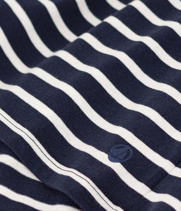 Lang&auml;rmeliges Damen-T-Shirt Le Droit mit V-Ausschnitt aus feinem Jersey blau/weiss