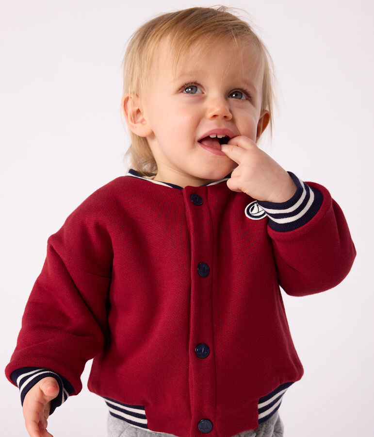 Baby College-Jacke aus einfarbiger Baumwolle und Sherpa rot