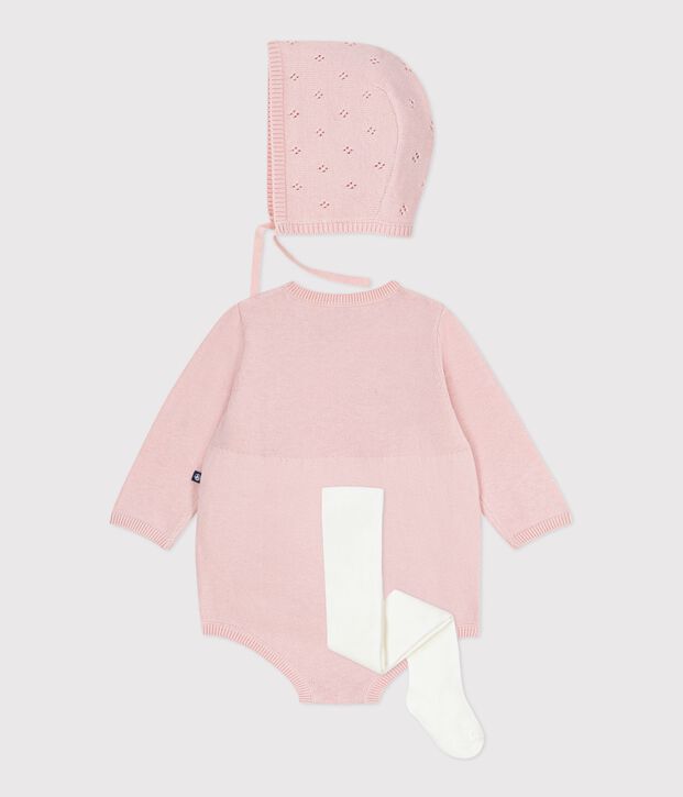 Baby-Geschenkset M&uuml;tzchen, Strampelanzug und Strumpfhose aus Strick vielfarbig