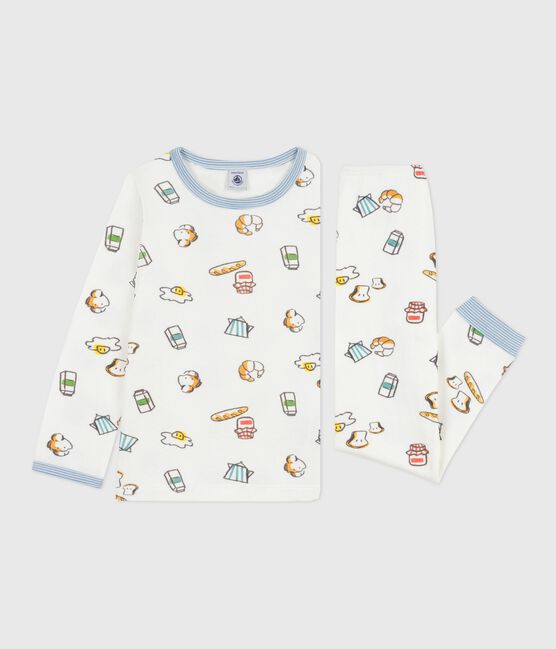 Kinder-Pyjama aus Doppeljersey mit Frühstücks-Motiv weiss MARSHMALLOW/weiss MULTICO