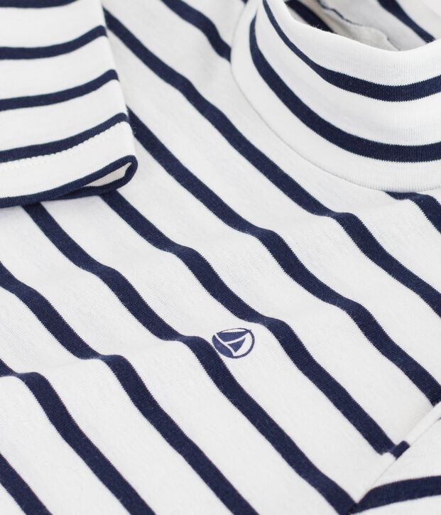 Kinder-Rollkragenshirt aus Baumwolle mit Streifen weiss/blau
