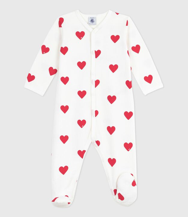 Baby-Schlafanzug (unisex) aus Baumwolle mit Herzchen-Print weiss/rot