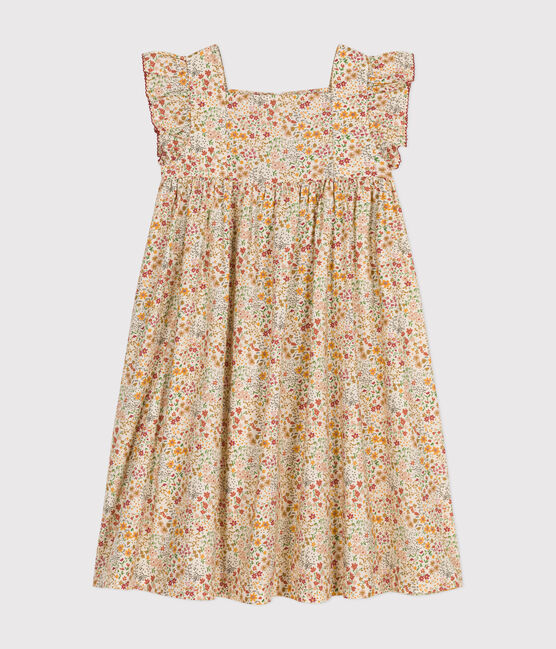 Ärmelloses gemustertes Kinder-Kleid aus Popeline für Mädchen weiss AVALANCHE/ MULTICO