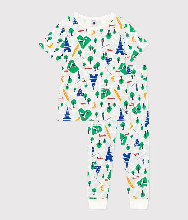 Kinderpyjama aus Baumwolle mit Paris-Printmotiv weiss/vielfarbig