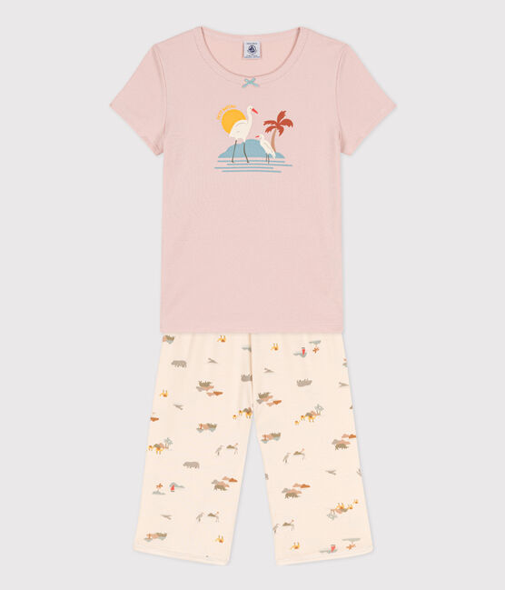 Kinder-Kurzpyjama aus Baumwolle mit Tiermotiv für Mädchen rosa SALINE/weiss MULTICO