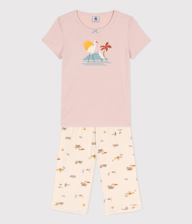 Kinder-Kurzpyjama aus Baumwolle mit Tiermotiv f&uuml;r M&auml;dchen rosa/vielfarbig