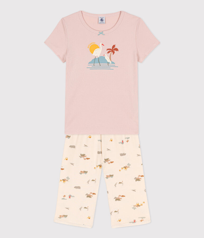 Kinder-Kurzpyjama aus Baumwolle mit Tiermotiv f&uuml;r M&auml;dchen rosa/vielfarbig