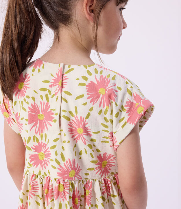 Kurz&auml;rmeliges Kinder-Kleid aus Baumwolle mit Blumenmuster weiss/vielfarbig