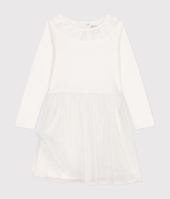 Kinder Kleid aus Rippstrick und Tüll für Mädchen weiss MARSHMALLOW