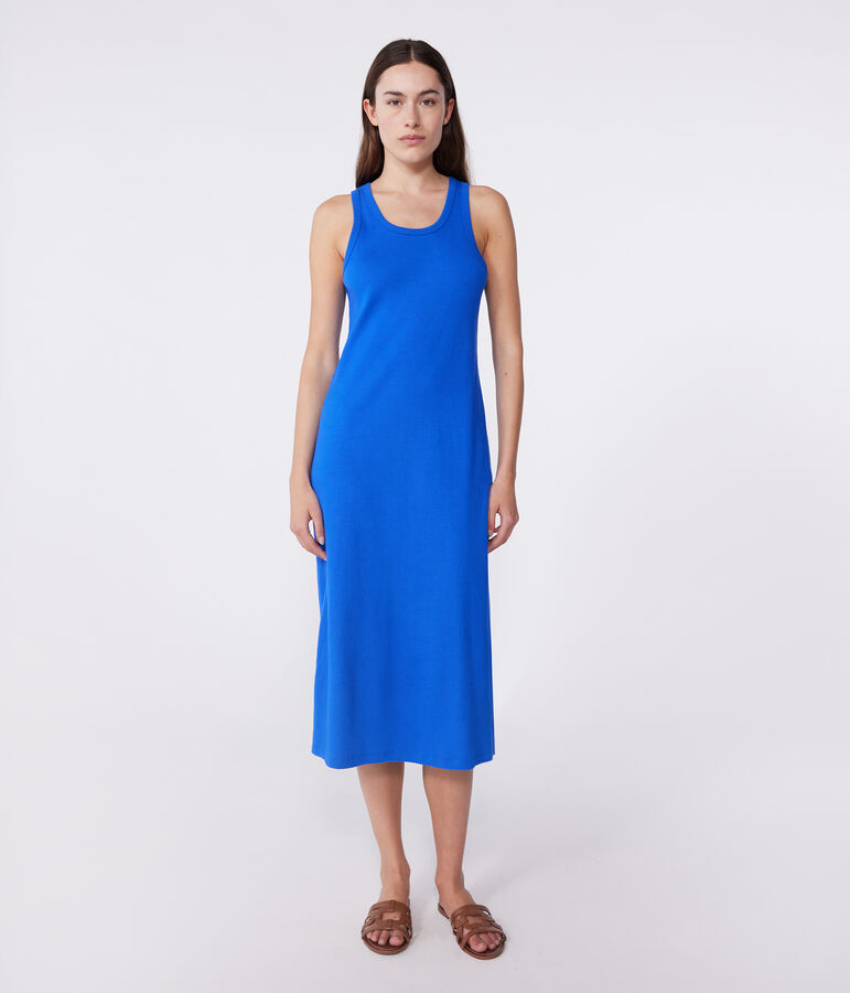 Damen Tanktop-Kleid in Midil&auml;nge aus Baumwolle blau
