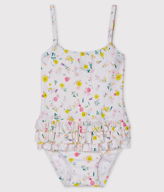 Baby-Badeanzug aus recyceltem Material für Mädchen weiss MARSHMALLOW/weiss MULTICO