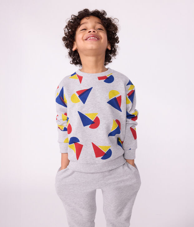 Kinder-Sweatshirt aus gemusterter Baumwolle grau/vielfarbig