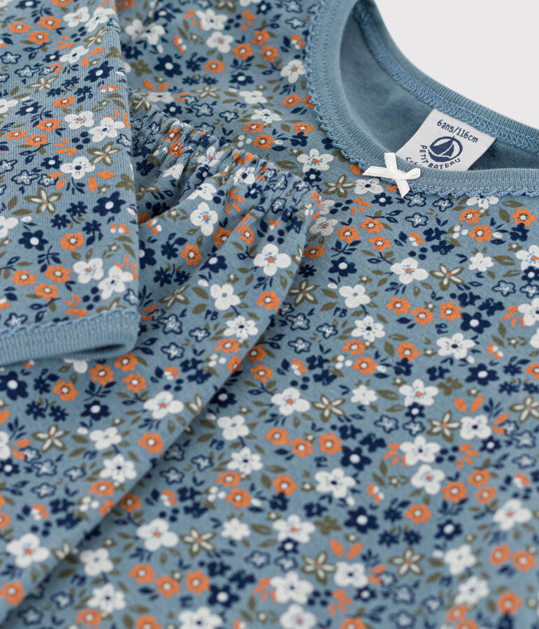 Kinderpyjama aus Baumwolle mit Blumenmotiv f&uuml;r M&auml;dchen blau/vielfarbig