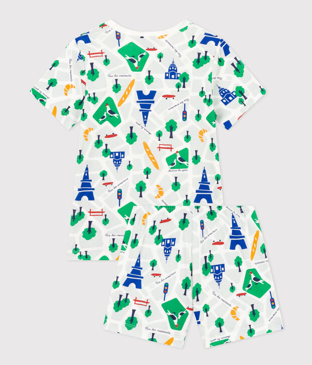 Kurzer Kinderpyjama aus Baumwolle mit Paris-Printmotiv weiss/blau/vielfarbig