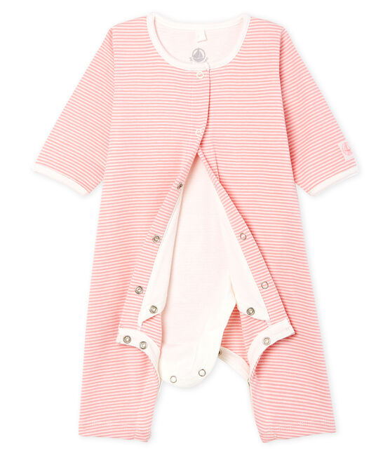 Bodyjama ohne Füße aus Rippstrick für Mädchen rosa CHARME/weiss MARSHMALLOW