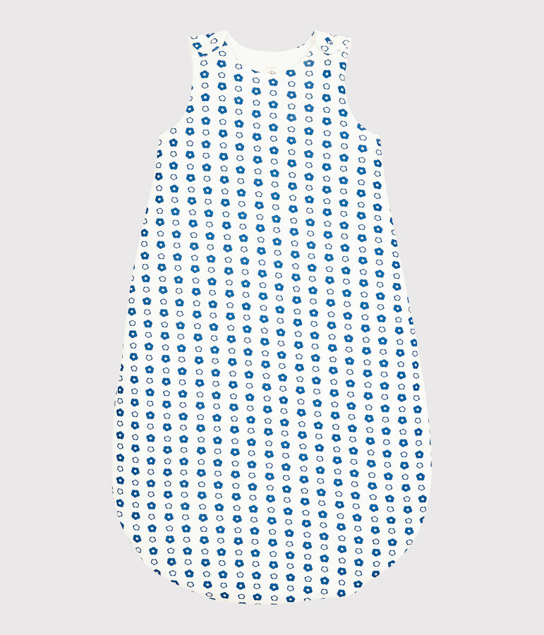 Baby-Schlafsack aus Bio-Baumwolle mit blauem Blumenmuster im Retro-Look weiss MARSHMALLOW/ MALLARD