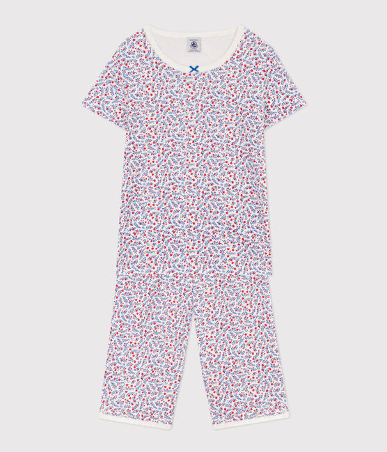 Kinder-Kurzpyjama aus Baumwolle mit Blumen für Mädchen weiss MARSHMALLOW/weiss MULTICO