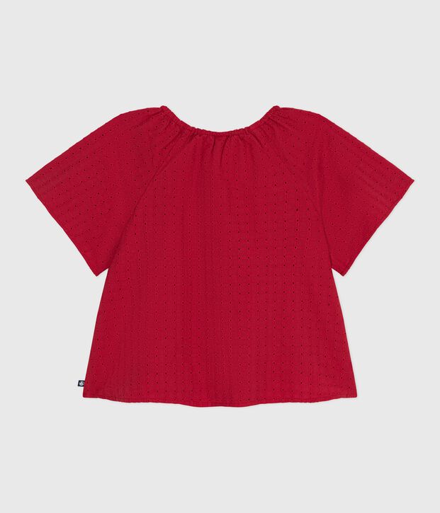 Kurz&auml;rmelige Kinder-Bluse mit Blumenmuster rot