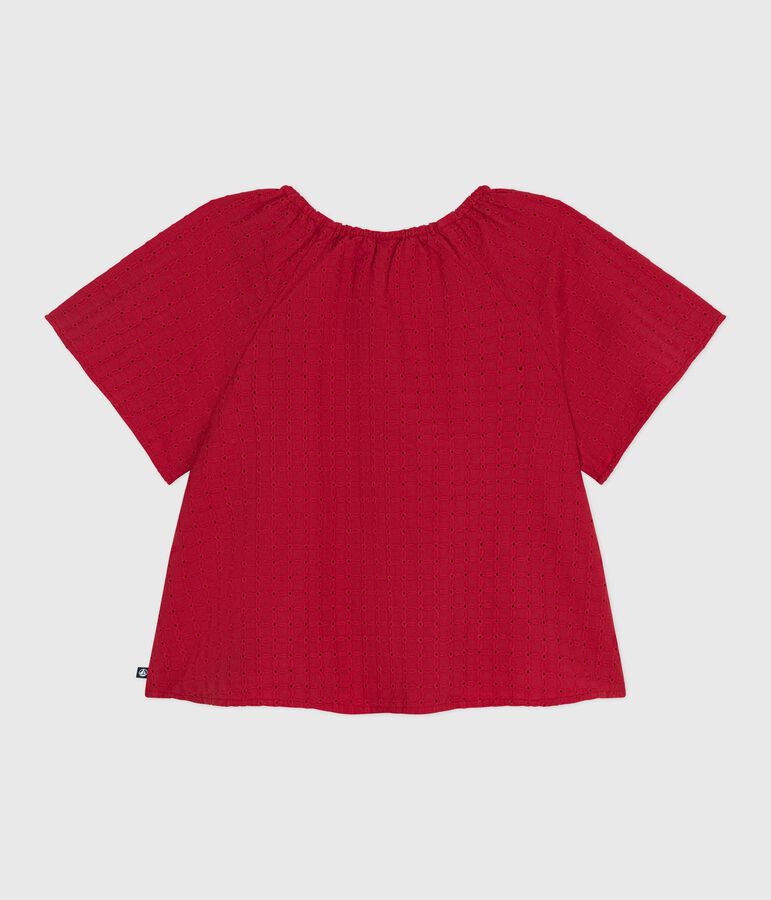 Kurz&auml;rmelige Kinder-Bluse mit Blumenmuster rot