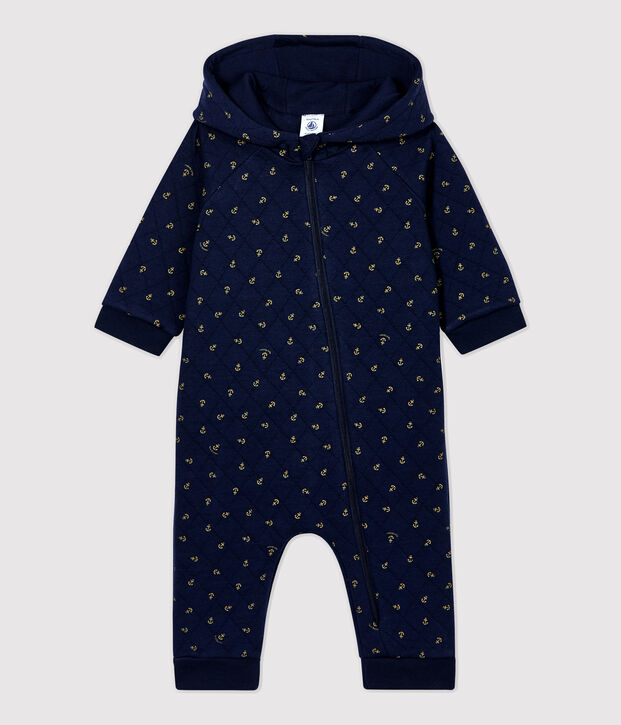 Baby-Overall mit Kapuze. blau/beige