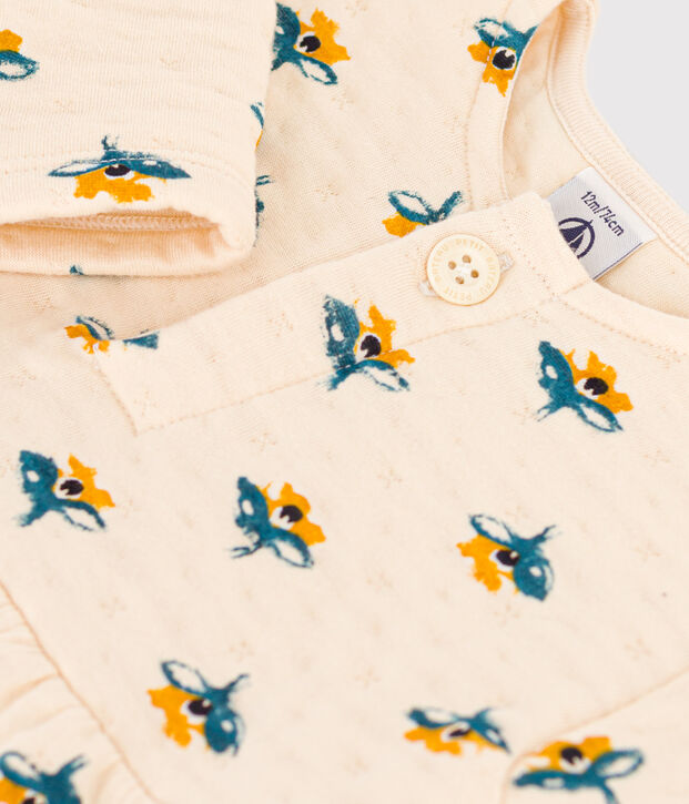 Bedrucktes lang&auml;rmeliges Babykleid aus gestepptem Doppeljersey naturfarben/vielfarbig