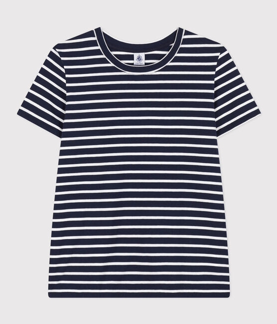 Damen-T-Shirt LE DROIT aus Baumwolle mit Rundhalsausschnitt blau SMOKING/weiss MARSHMALLOW