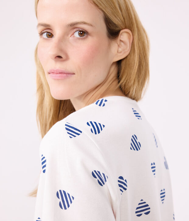 Damen-Kurzpyjama aus Baumwolle mit Herzmotiv weiss/vielfarbig