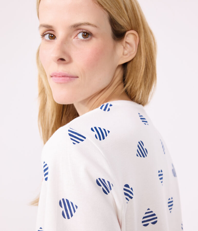 Damen-Kurzpyjama aus Baumwolle mit Herzmotiv weiss/vielfarbig