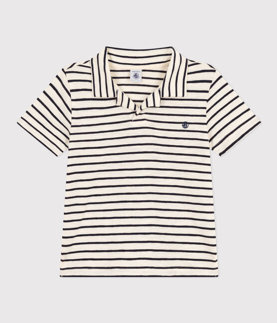 Kurzärmeliges Poloshirt aus Baumwolle Kinder/Jungen weiss AVALANCHE/blau SMOKING