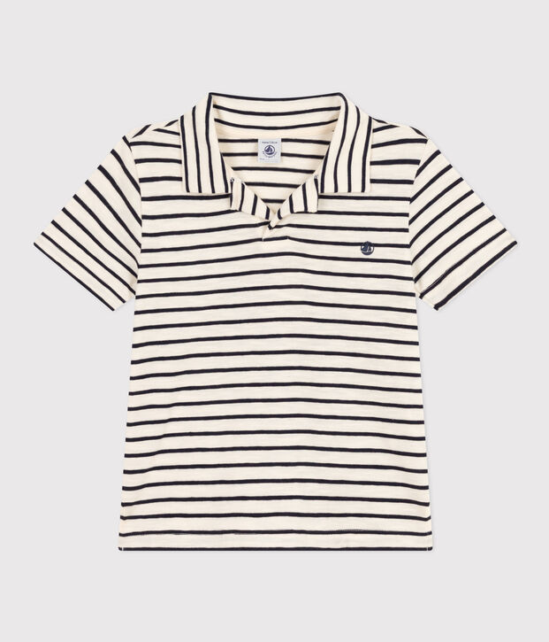 Kurz&auml;rmeliges Poloshirt aus Baumwolle Kinder/Jungen naturfarben/blau