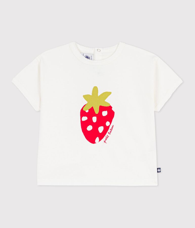 Kurz&auml;rmeliges Baby-T-Shirt aus Baumwolle mit Motiv weiss