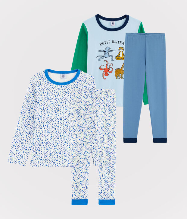 Set aus 2 Pyjamas aus Rippstrick bzw. Doppeljersey f&uuml;r kleine Jungen vielfarbig