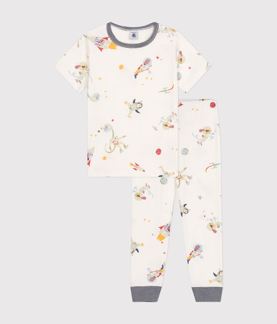 Kinder-Pyjama aus Baumwolle mit Weltraummotiv weiss MARSHMALLOW/weiss MULTICO