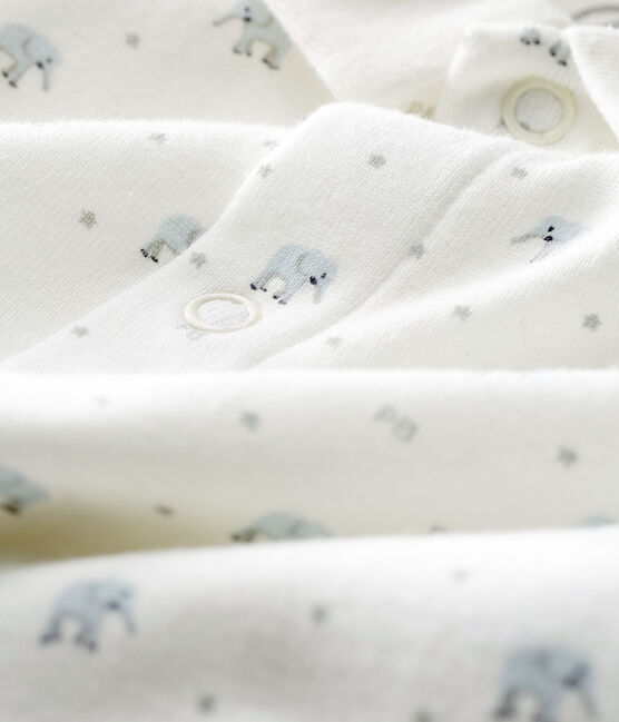 Baby-Strampler ohne Fuß aus Rippstrick weiss MARSHMALLOW/weiss MULTICO